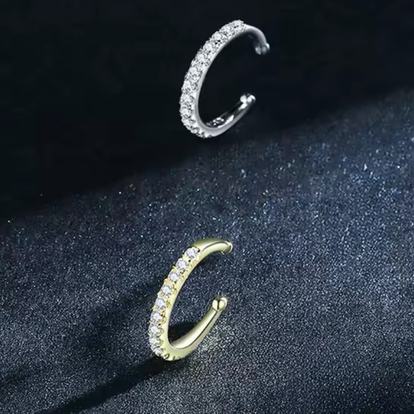 White‎ Gold Filled Simulated Diamond Ear Cuff, No Piercing, Cartilage Earring - Picture 9 of 13